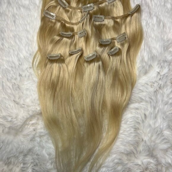 16 Inch Virgin Human hair Clip In Straight light Blonde - Picture 4 of 4